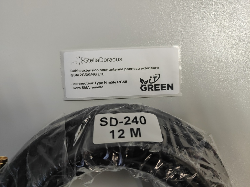 Stella Doradus cable extension pour antenne panneau extérieure GSM 2G/3G/4G LTE - connecteur Type N male RG58 vers SMA mâle - 12M   