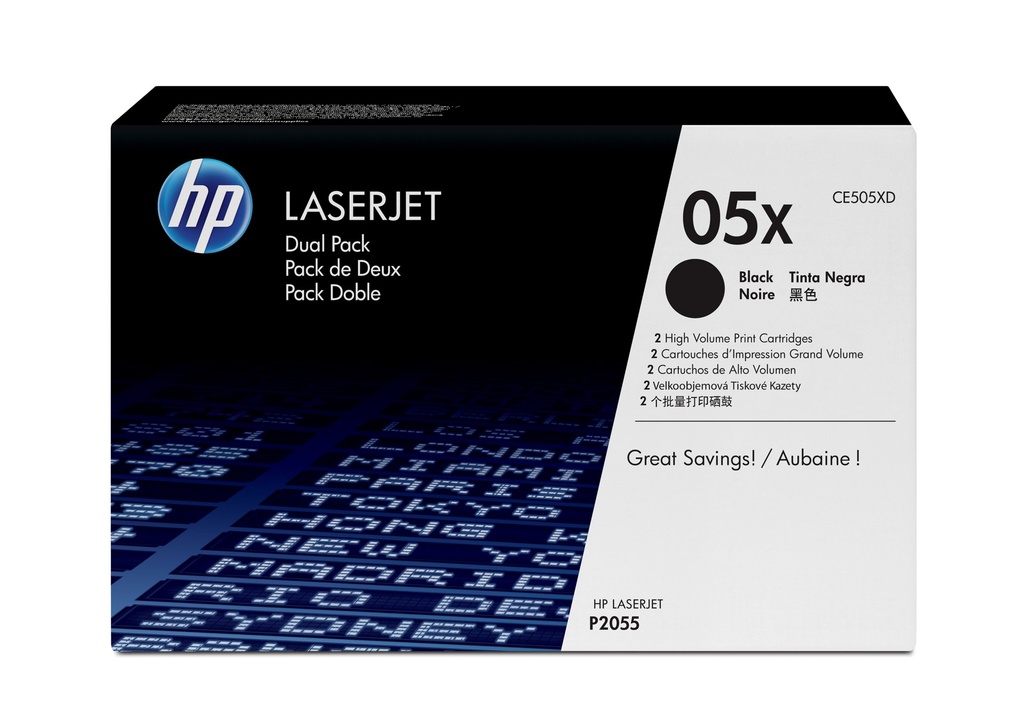 Pack 2 Toners Noirs 2x 6500 pages (Black Toner 05X Dual Pack) - HP LaserJet P2055 - Neuf