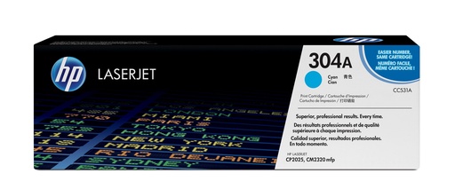 [CC531AC] Toner Cyan 2800 pages (Cyan Toner 304A, contrat) - HP Color LaserJet CP2025 / CM2320 - Neuf