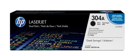 [CC530AD] Pack 2 Toners Noirs 2x 3500 pages (Black Toner 304A Dual Pack) - HP Color LaserJet CP2025 / CM2320 - Neuf