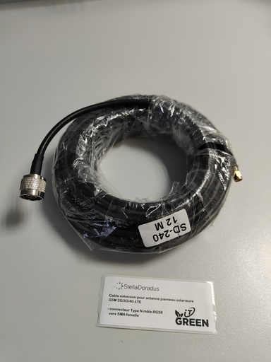 [SD-240-12M] Stella Doradus antenne panneau extérieure GSM 2G/3G/4G LTE - gain 6 à 9dBi - connecteur Type N femelle RG58    